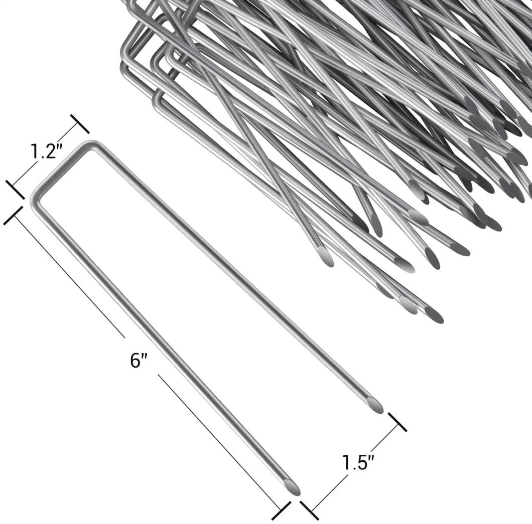 6 Inch Garden Stakes Galvanized Landscape Staples / U-Type Staples for Artificial Grass 50 Pack